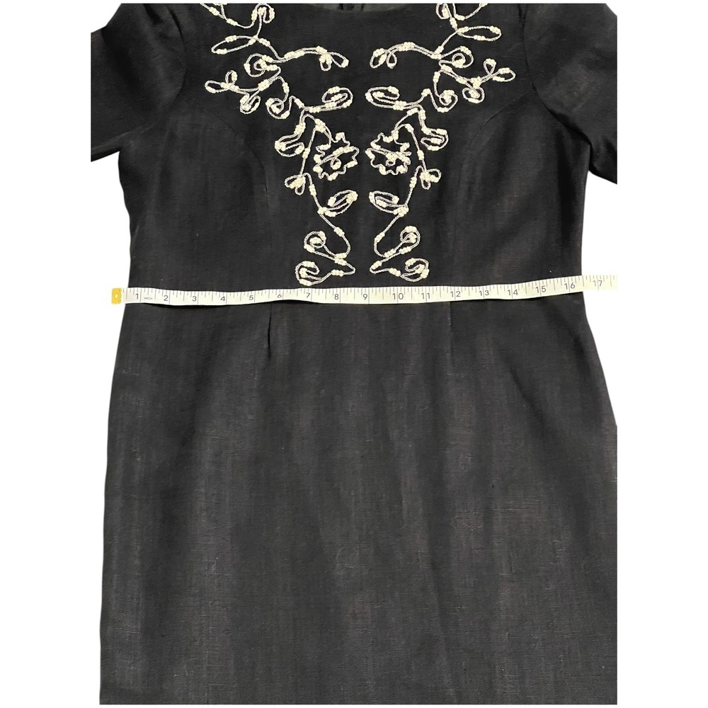 Carole Little Petite Black Linen Embroidered Dress 6P - Picture 9 of 9